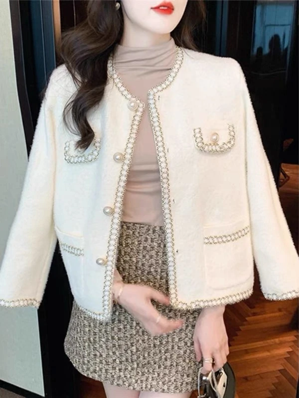 【现货】小香风外套时尚百搭双面绒针织衫春秋新款气质上衣