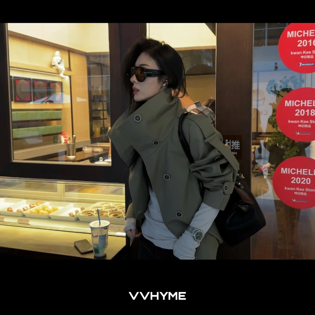 VVHYME  |  立领双排扣弧形肩廓形短款风衣外套