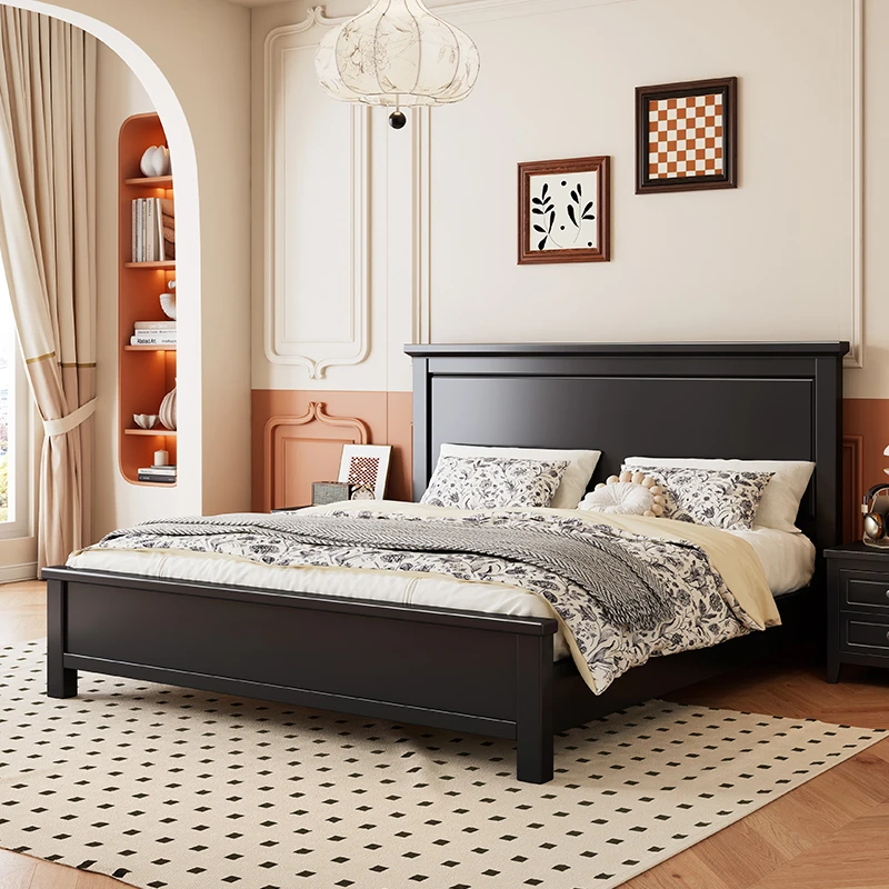 美式床实木黑色实木床乡村双人床气动高箱储物美式复古床现代简约