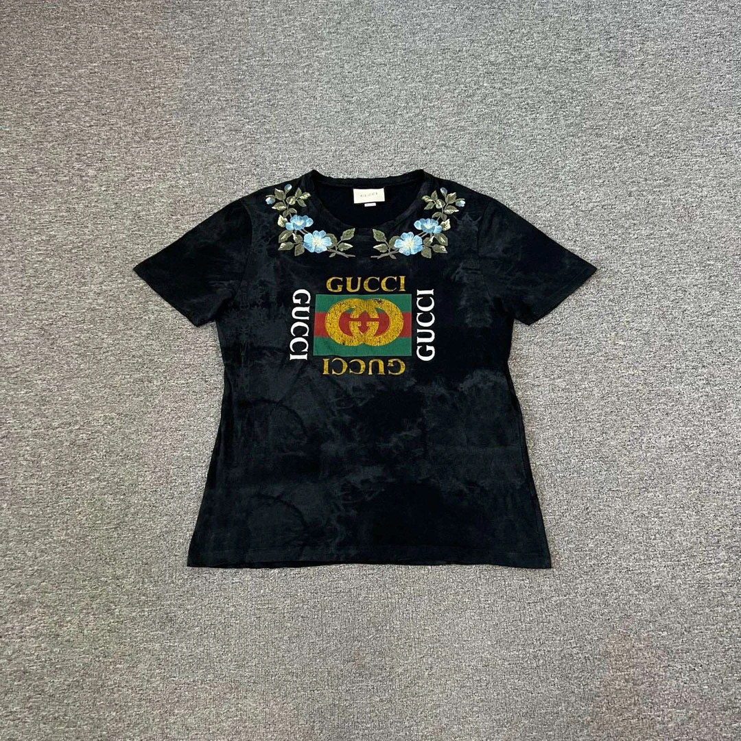 99新 AMIPARIS 古驰 黑色 方块logo 花卉 短袖 xl码 做旧