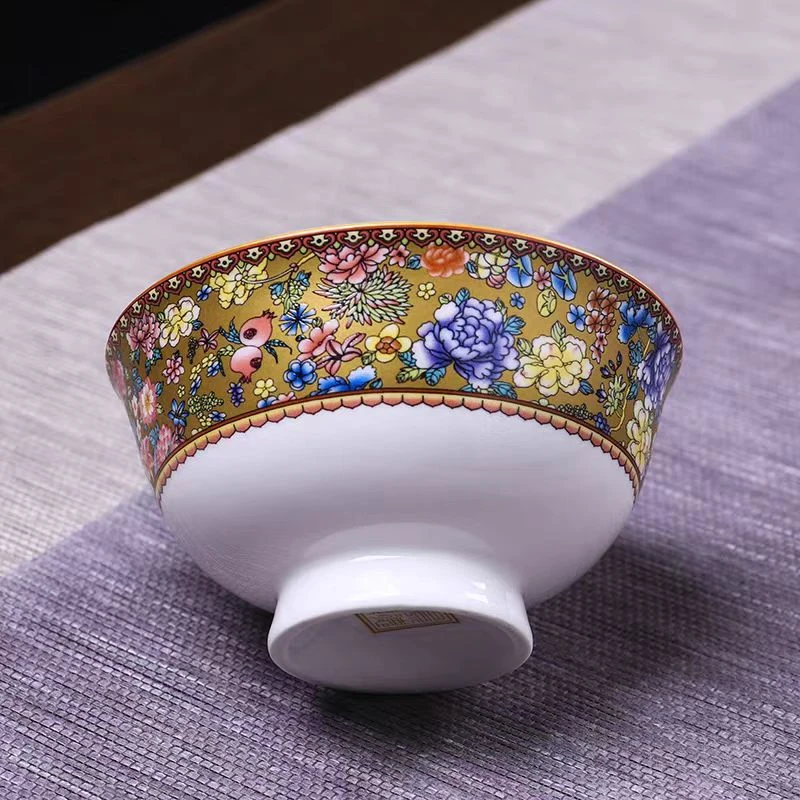 （单个装）4.5英寸金地万花珐琅彩米饭碗