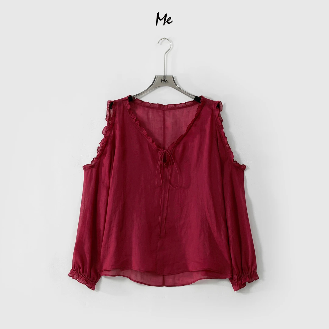 ME【100%苎麻车厘子荷叶衫】重工木耳边显瘦时尚百搭上衣MESS5552