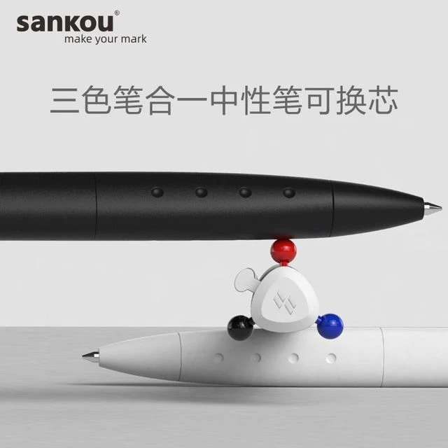 三口三色笔合一中性笔笔芯替换黑红蓝0.5mmZX7按动水性笔多色笔三