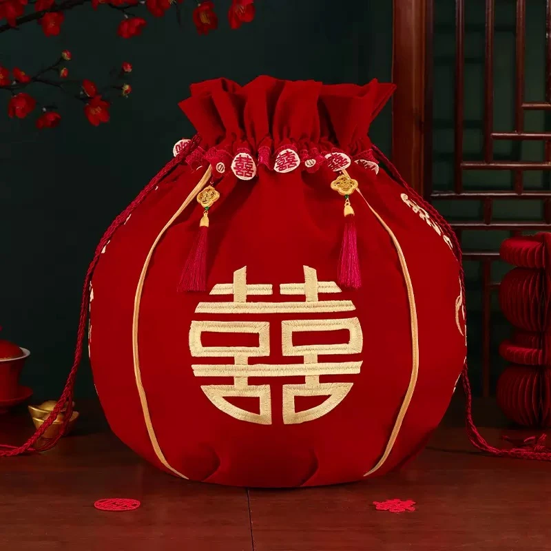 结婚聚宝盆袋喜盆红色包裹布新娘女方娘家陪嫁包袱皮喜庆包装福袋
