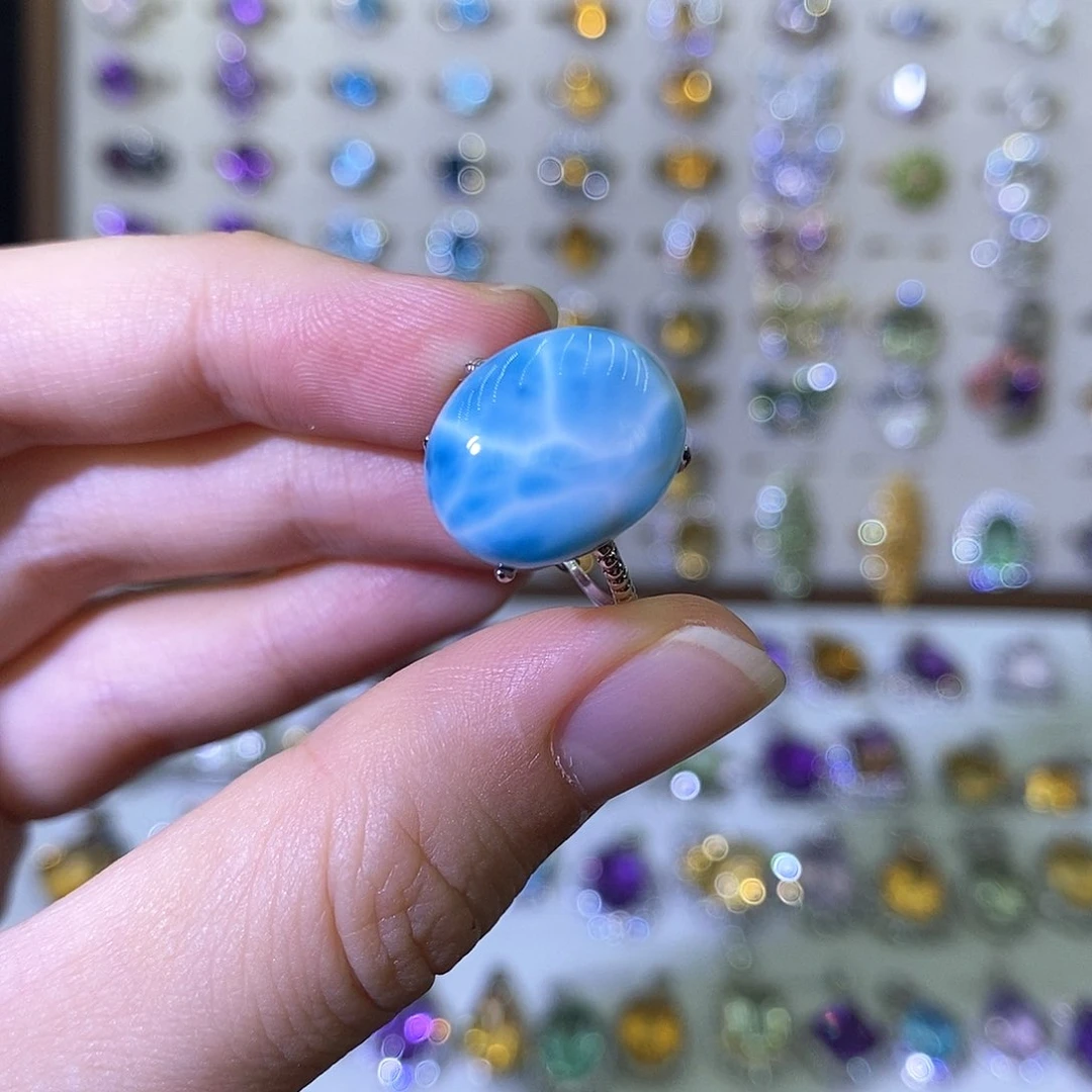 针钠钙石（海纹石）银S925镶嵌戒指（一物一证）