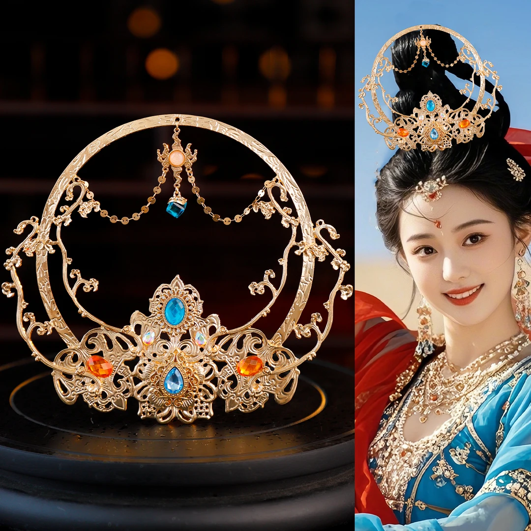 敦煌飞天光环手工发冠古风汉服头饰古装顶冠异域旅拍写真发饰头冠