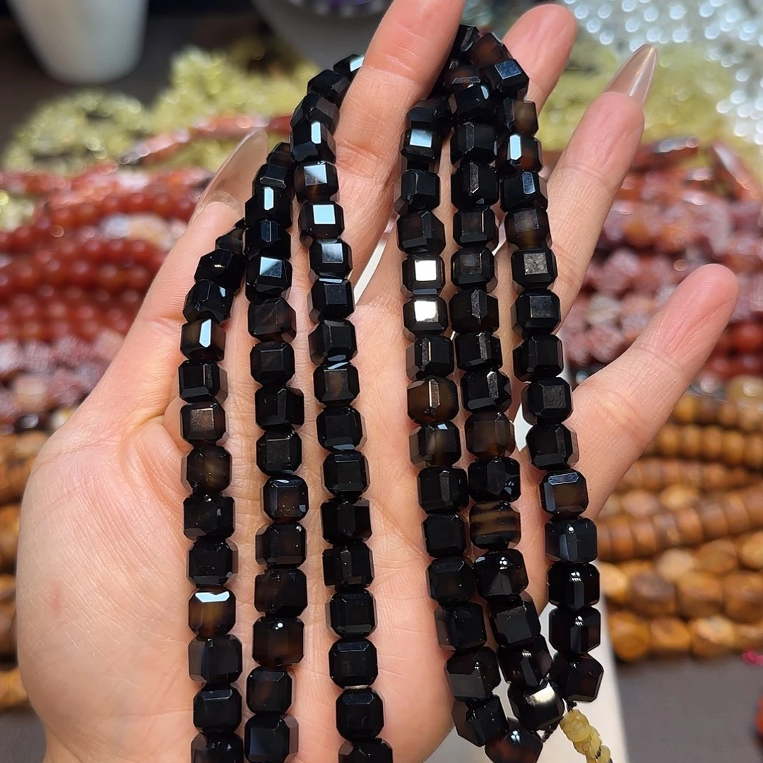 玛瑙/玉髓未镶嵌珠宝半成品天然黑玛瑙方糖切面一条