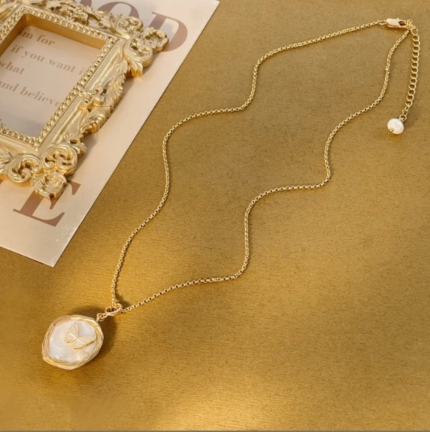 铜合金合成锆石项链 铜合金亚克力珠珠沐洛拂项链C437气质百搭