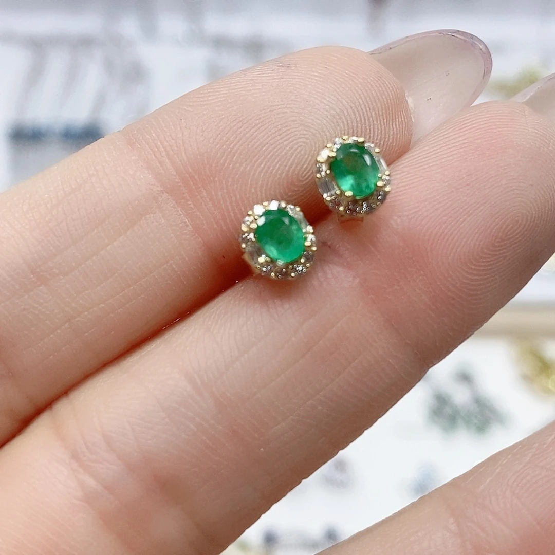 耳饰银S925镶嵌祖母绿