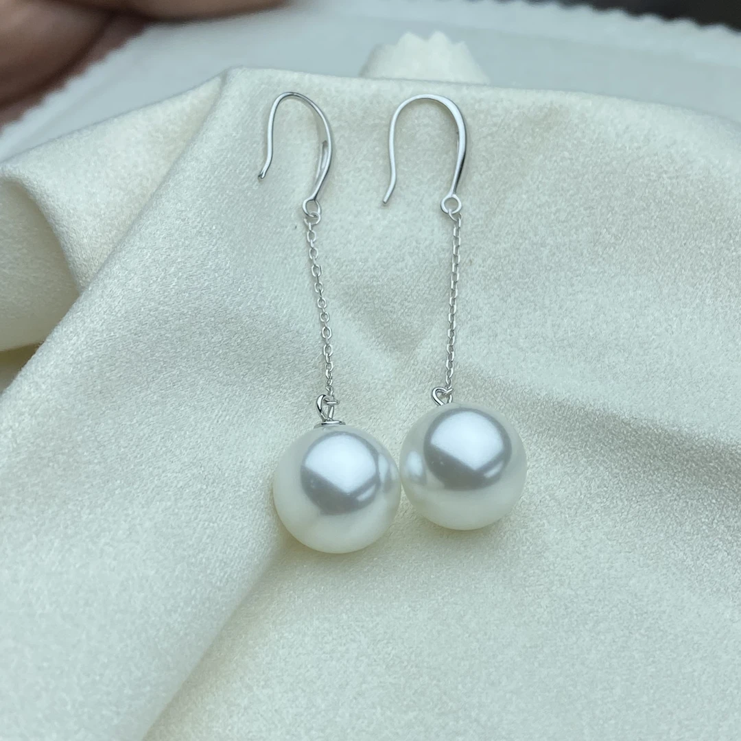 925银耳饰 银白耳钩耳线款 12mm 正圆强光无暇白色气质轻奢时尚