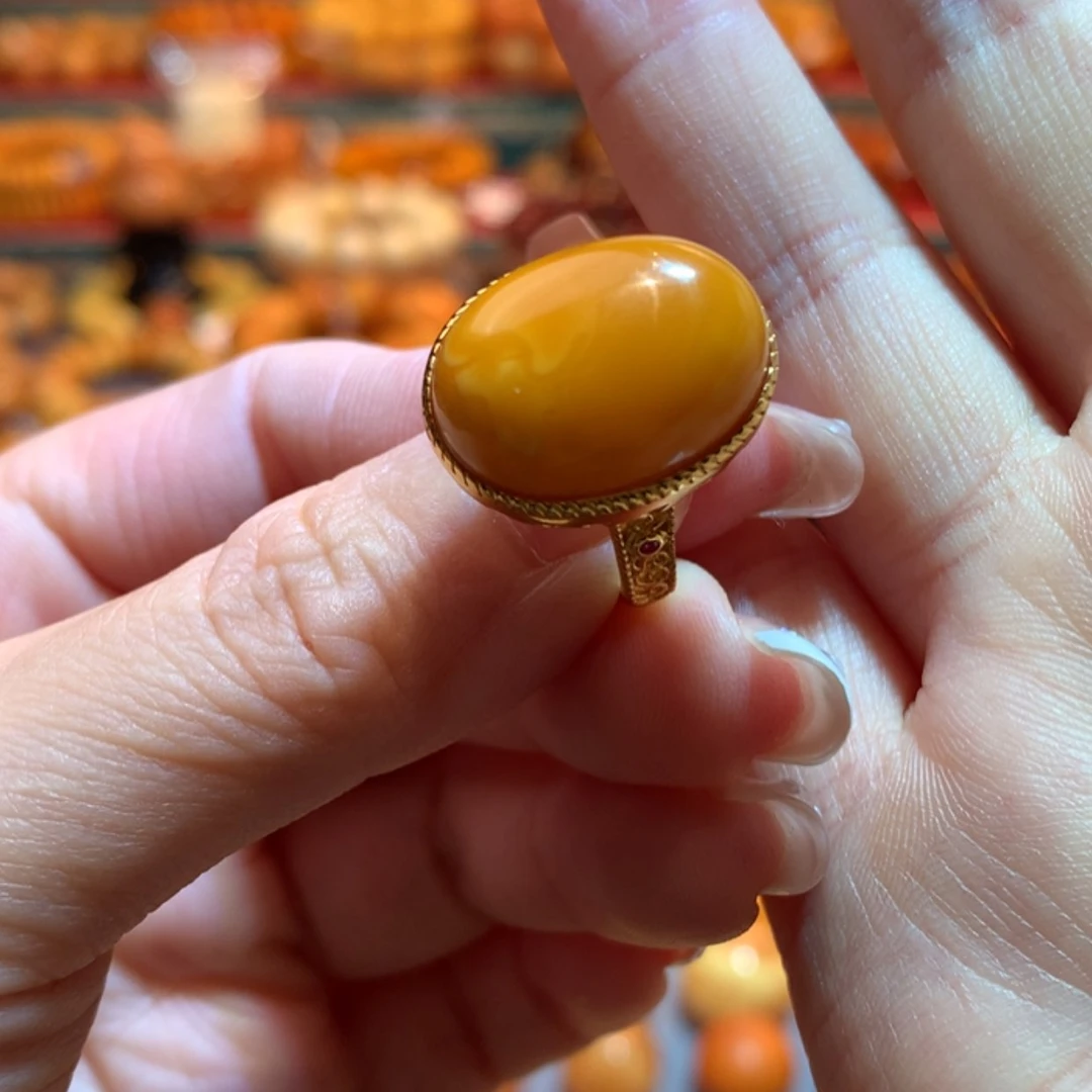 【闪购商品】蜜蜡银S925镀金镶嵌戒指蜜蜡戒指