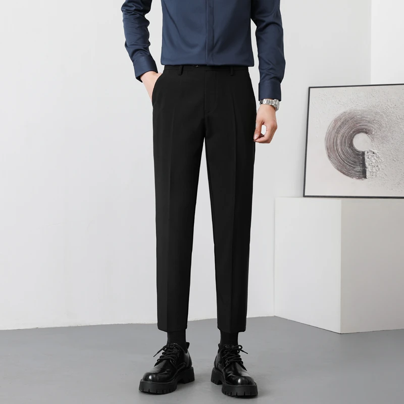 直筒裤男冰丝凉感男生九分裤高级感商务休闲西装裤男休闲西裤子潮