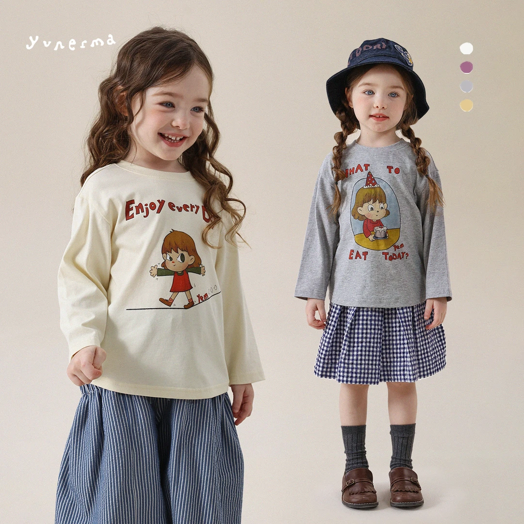 【原创插画师合作款】允儿妈女童秋季纯棉卡通字母长袖儿童T恤潮