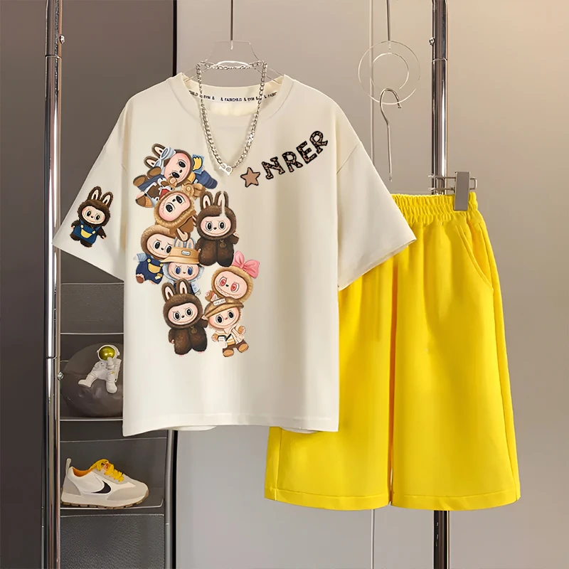 儿童夏季短袖套装2025新款男童女童夏款拉布布休闲运动两件套洋气