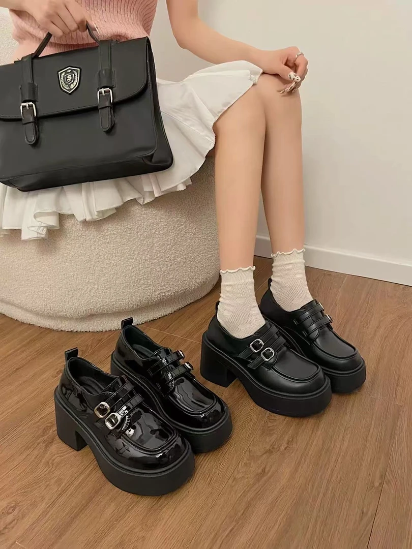 小个子厚底增高黑色乐福鞋女2025新款矮子乐高跟鞋英伦风通勤单鞋