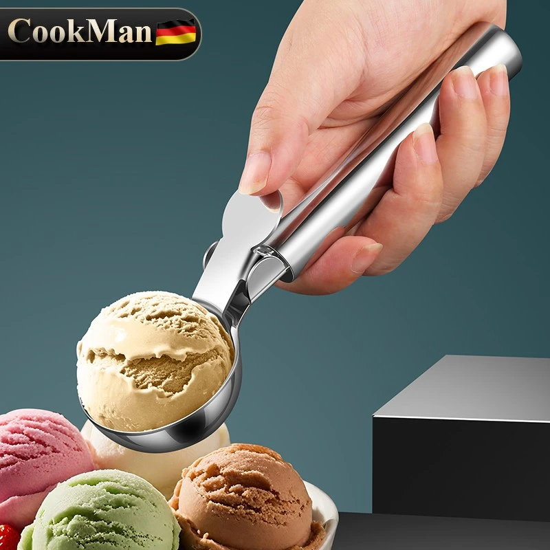 可弹式冰淇淋勺304不锈钢挖球器冰激凌雪糕勺西瓜水果球挖勺神器