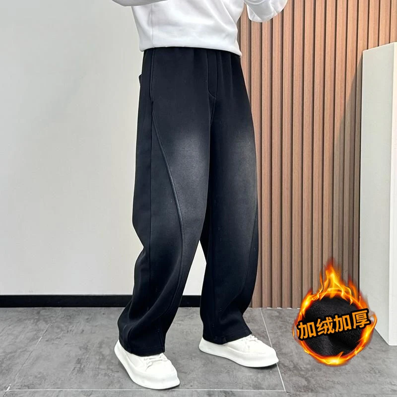 秋季新款直筒休闲裤男士掐褶厚款运动卫裤青年抽绳哈伦裤爆款防寒