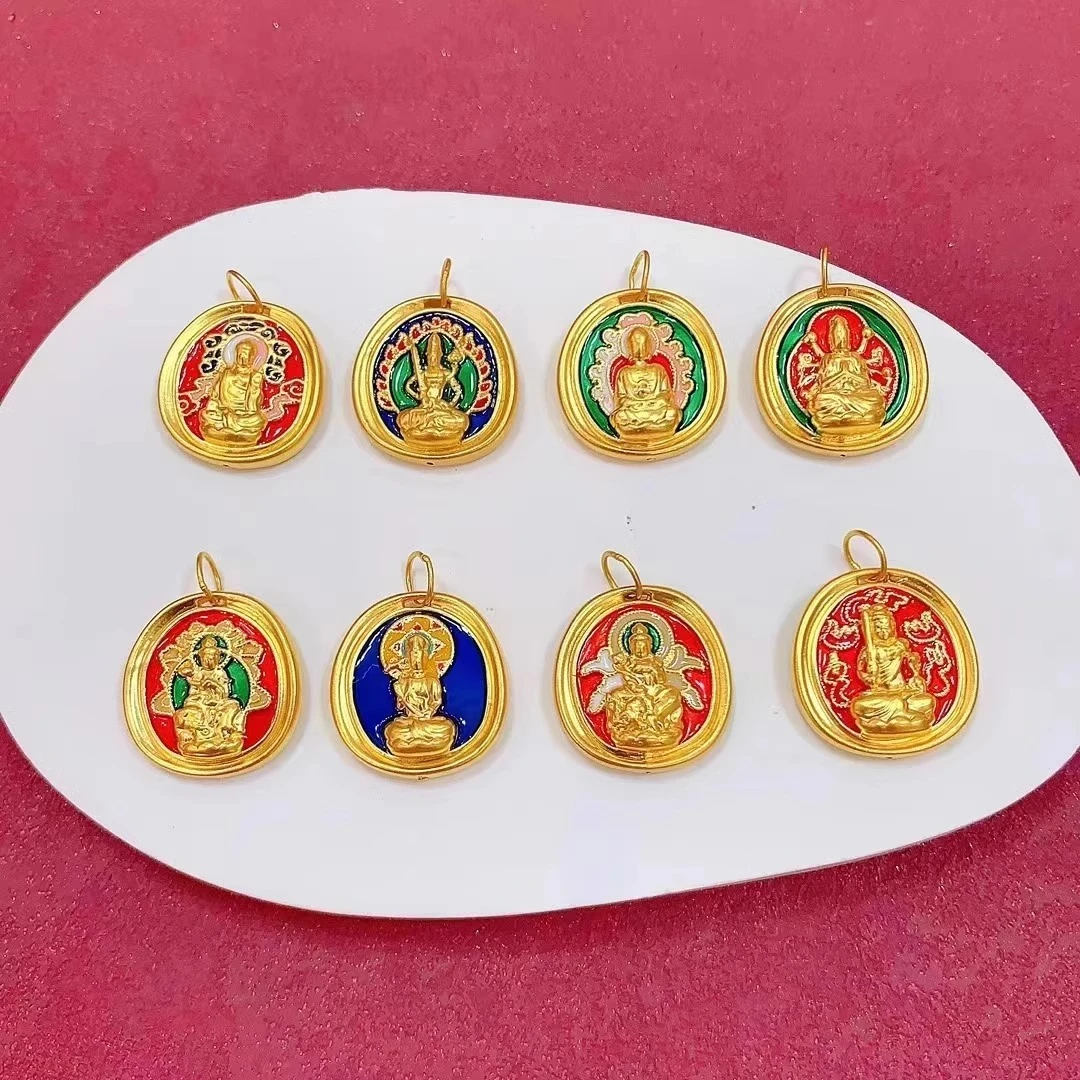 足金999八大守护神吊坠黄金十二生肖本命佛护身符项链送节日礼物