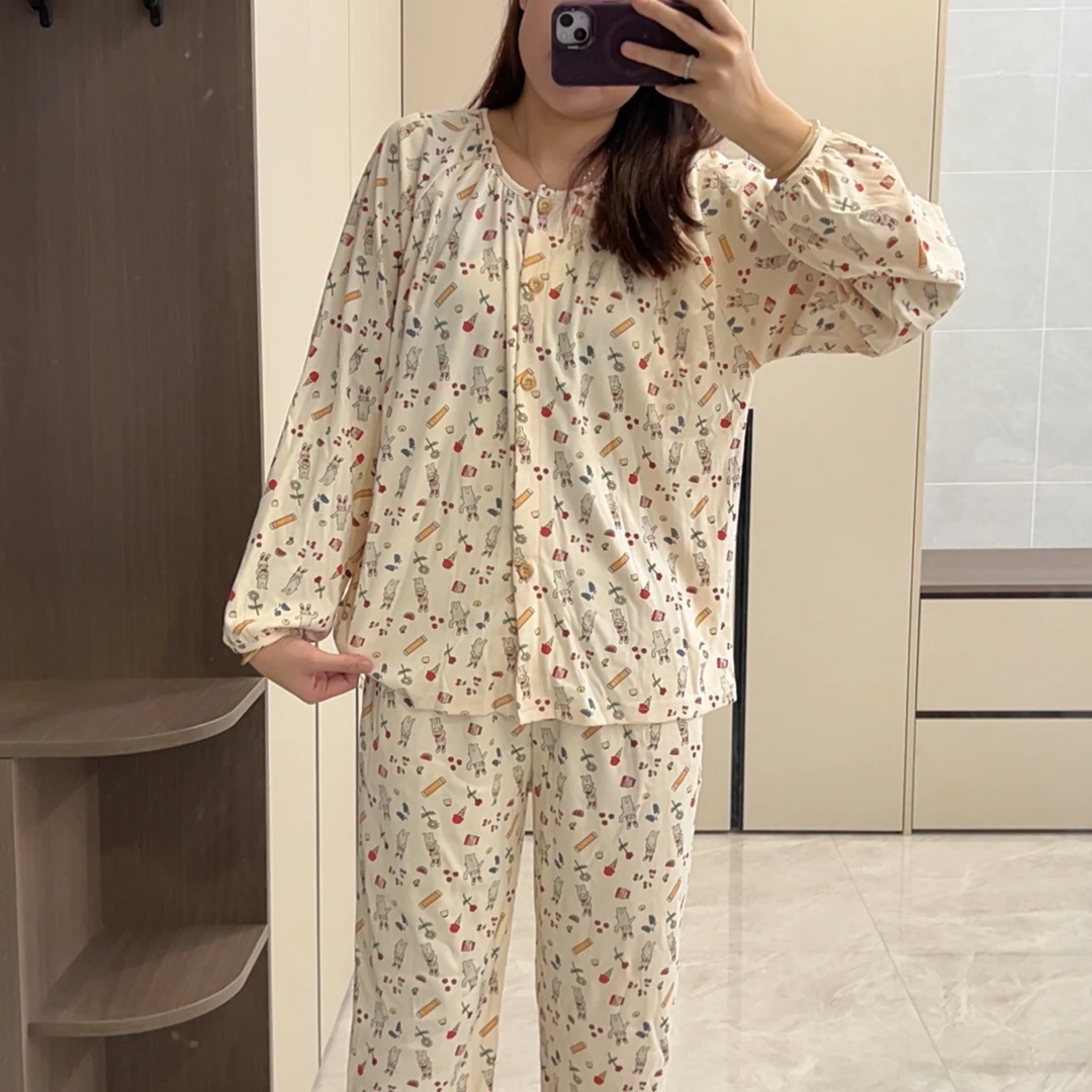 新款女士长袖长裤睡衣套装 小兔花园