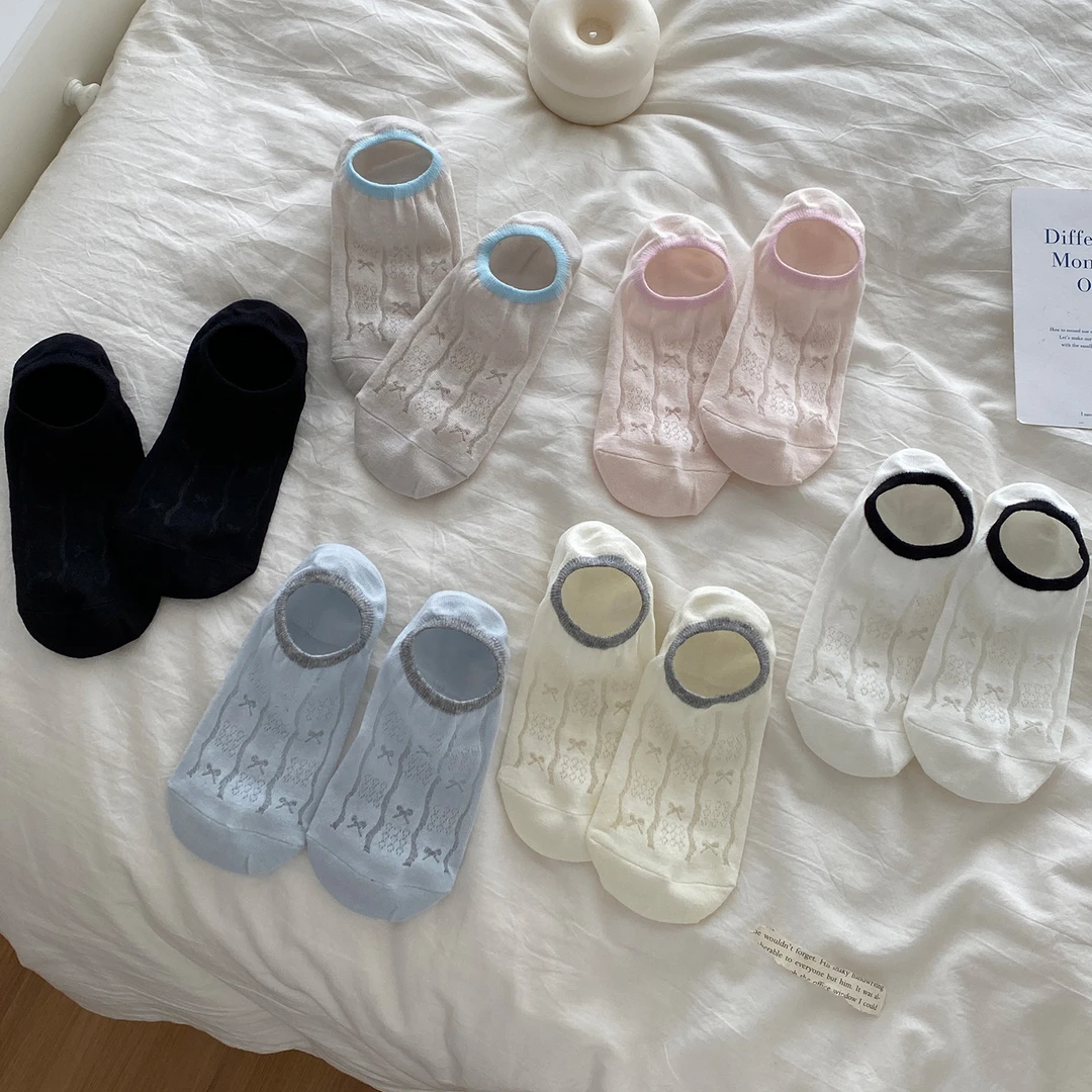 杭臻网眼袜子女船袜夏季薄款棉袜浅口防滑不掉跟蝴蝶结透气隐形袜