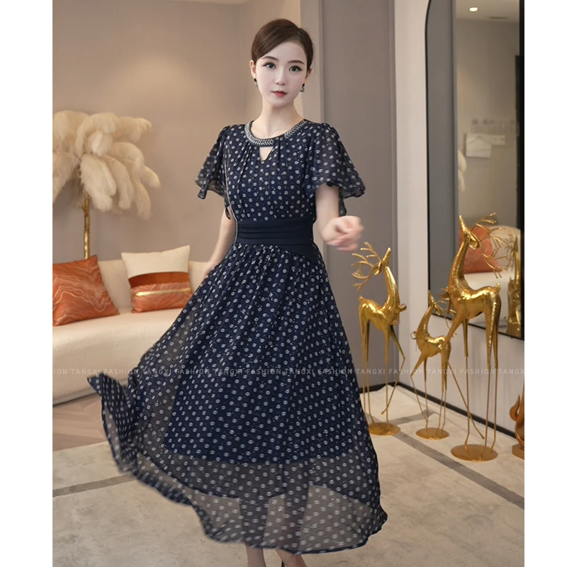 2025夏季新款【H-X380】法式小众高级感气质风蓝色收腰显瘦连衣裙子