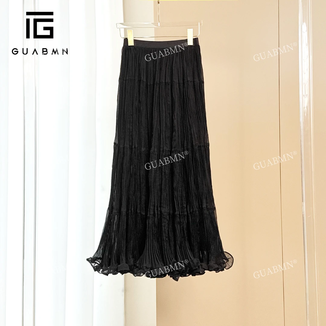 GUABMN2025夏季新款法式高级褶皱休闲A字半身裙3990