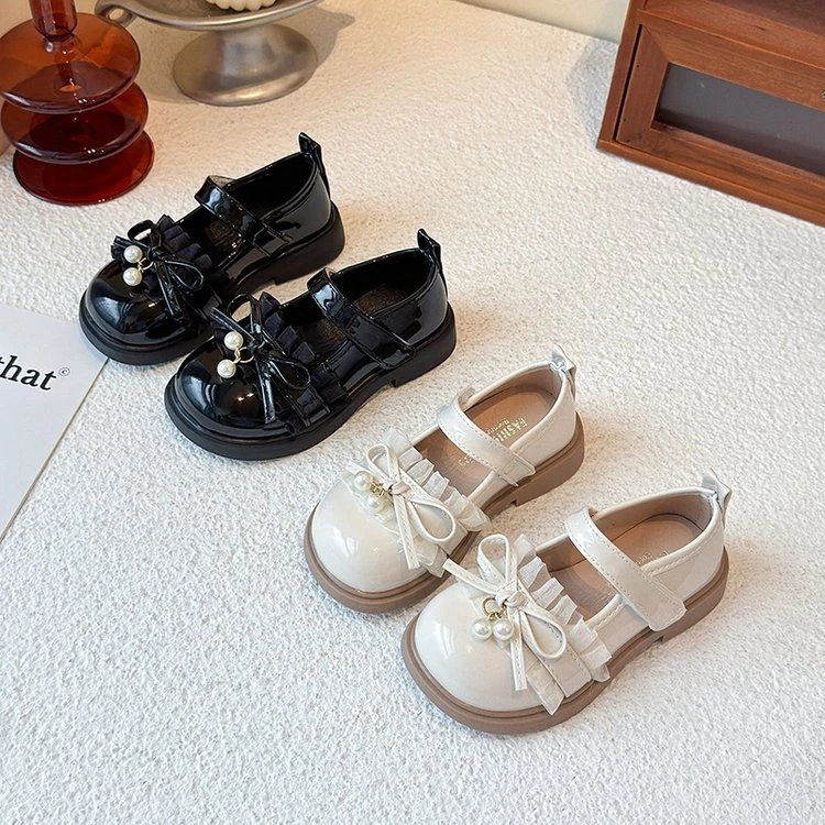 女童玛丽珍时尚蕾丝花边皮鞋2025新款软底浅口单鞋百搭公主鞋3303