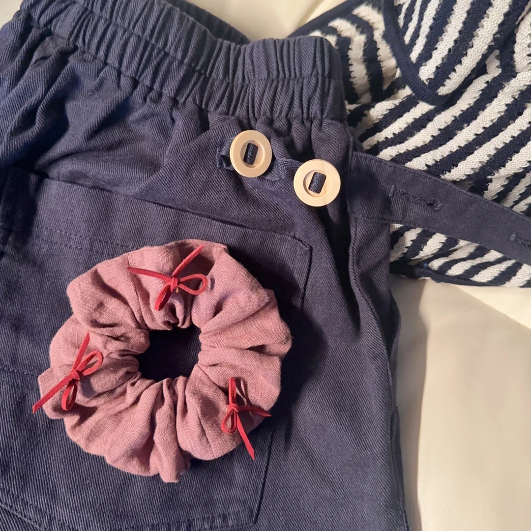 KiKi酱韩饰原创设计高端色织100%全亚麻灰紫豆沙粉大肠发圈百搭