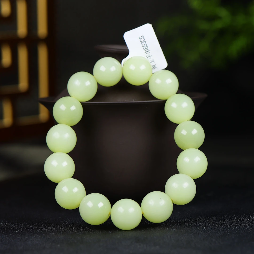 122707和田玉黄玉圆珠手串