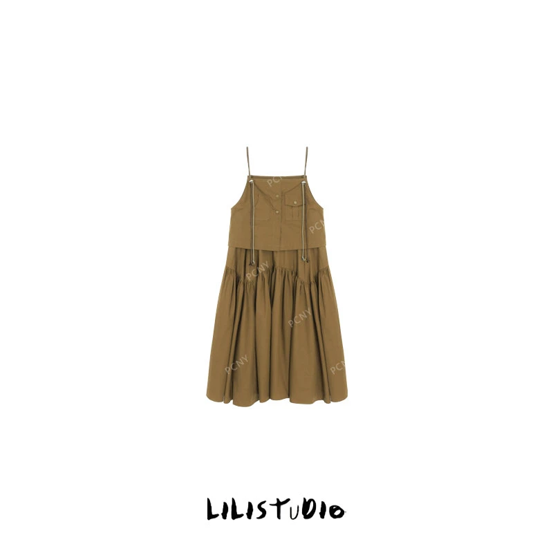 「暮日融情」不理理夏季新款小众女装复古时尚百搭吊带连衣裙女