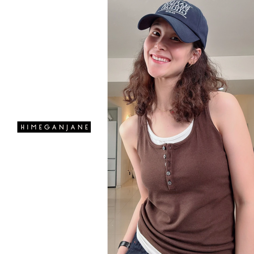 HIMEGANJANE 慕斯绒女士排扣叠穿亨利背心 40668