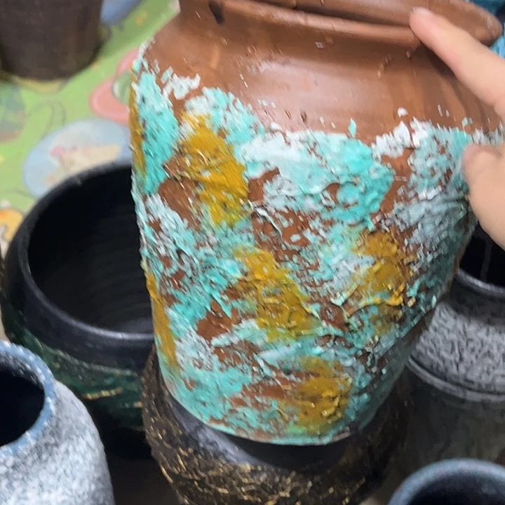 彩绘浮雕直筒高23口15带孔