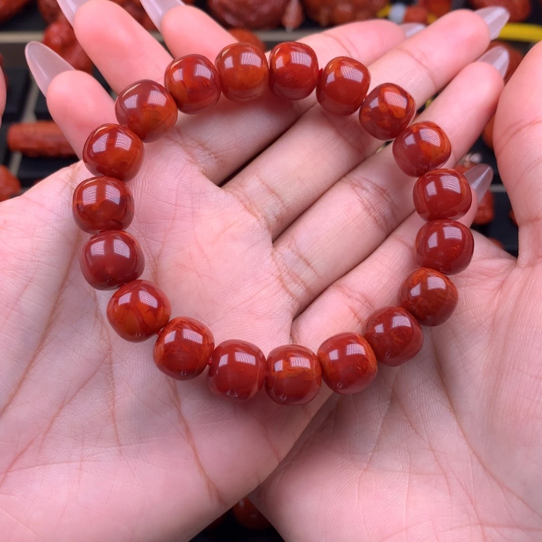 南红玛瑙未镶嵌牛血火焰老型手串11+