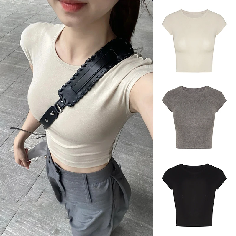 Moses Queen/魔西女王露脐短款上衣辣妹修身小飞袖圆领短袖T恤