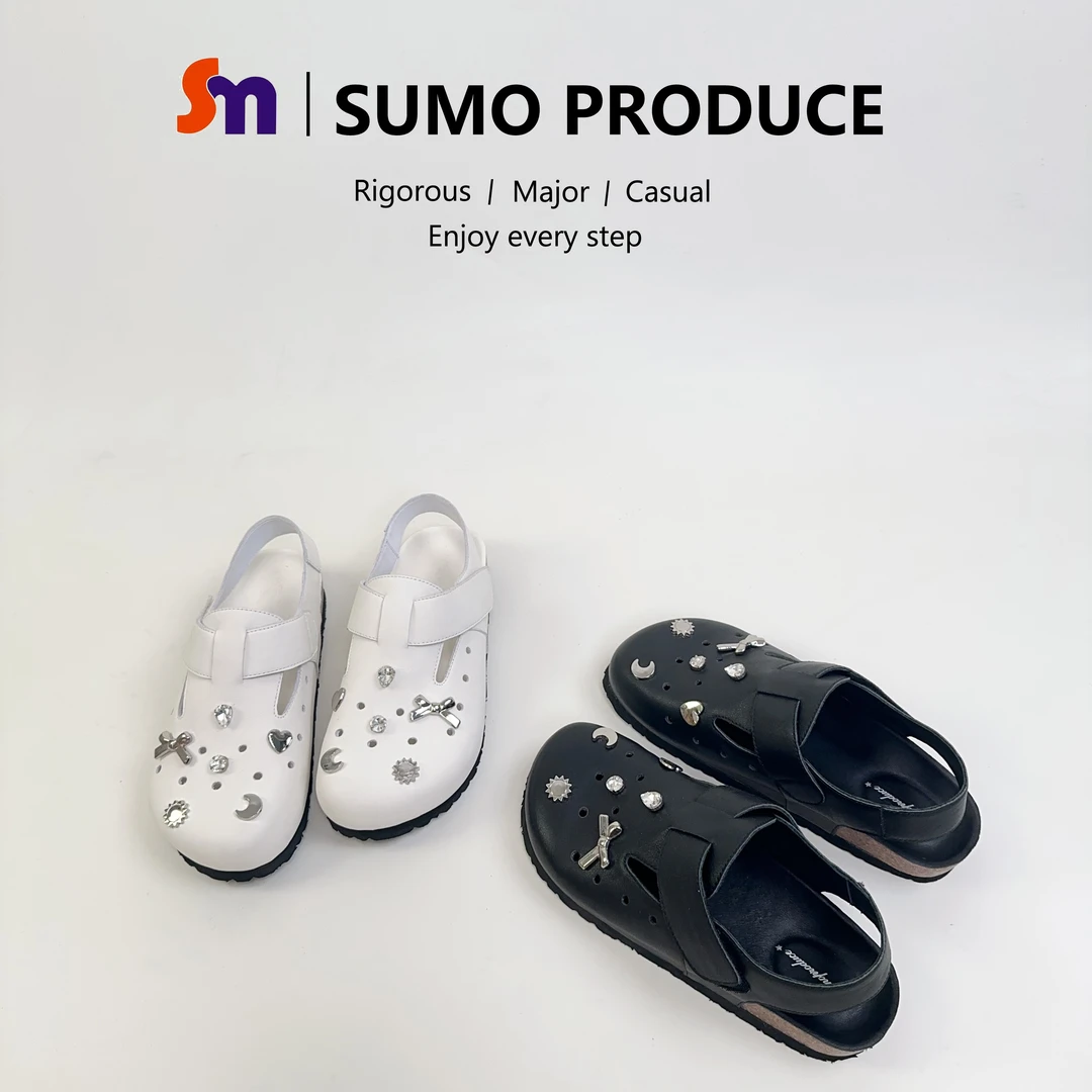 HIMEGANJANE夏季镂空勃肯凉鞋真皮包头洞洞鞋百搭透气韩版2509-3