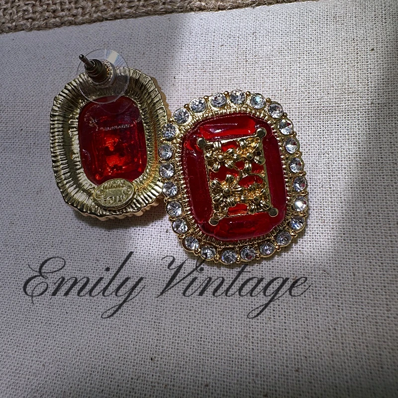 铜合金玻璃耳饰 【329】《赤珀含珠》Emily Vintage珍藏款