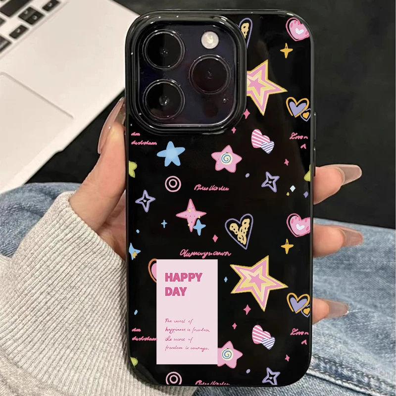 粉标签多彩星星适用苹果16/15果冻手机壳华为P70vivo小米oppo软套
