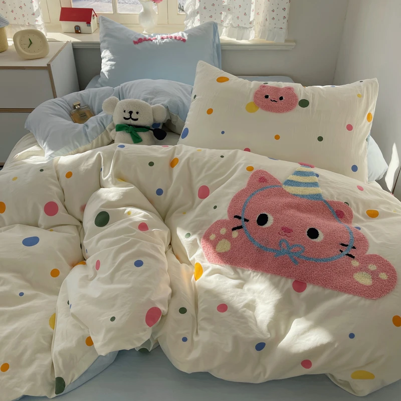 本季~新款超可爱超大毛巾绣水洗棉四件套超柔软舒适学生床三件套