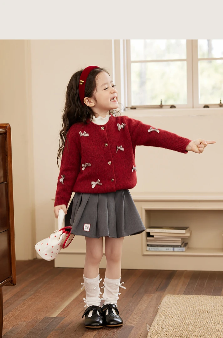 小O宝Okids童装 宝宝蝴蝶结卫衣套装2024冬新款半裙 OPM94046