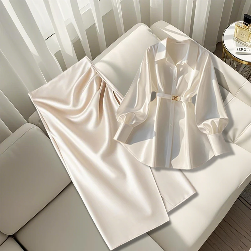 单/翻领显瘦收腰长袖衬衫女春秋时尚套装百搭a字半身裙休闲两件套