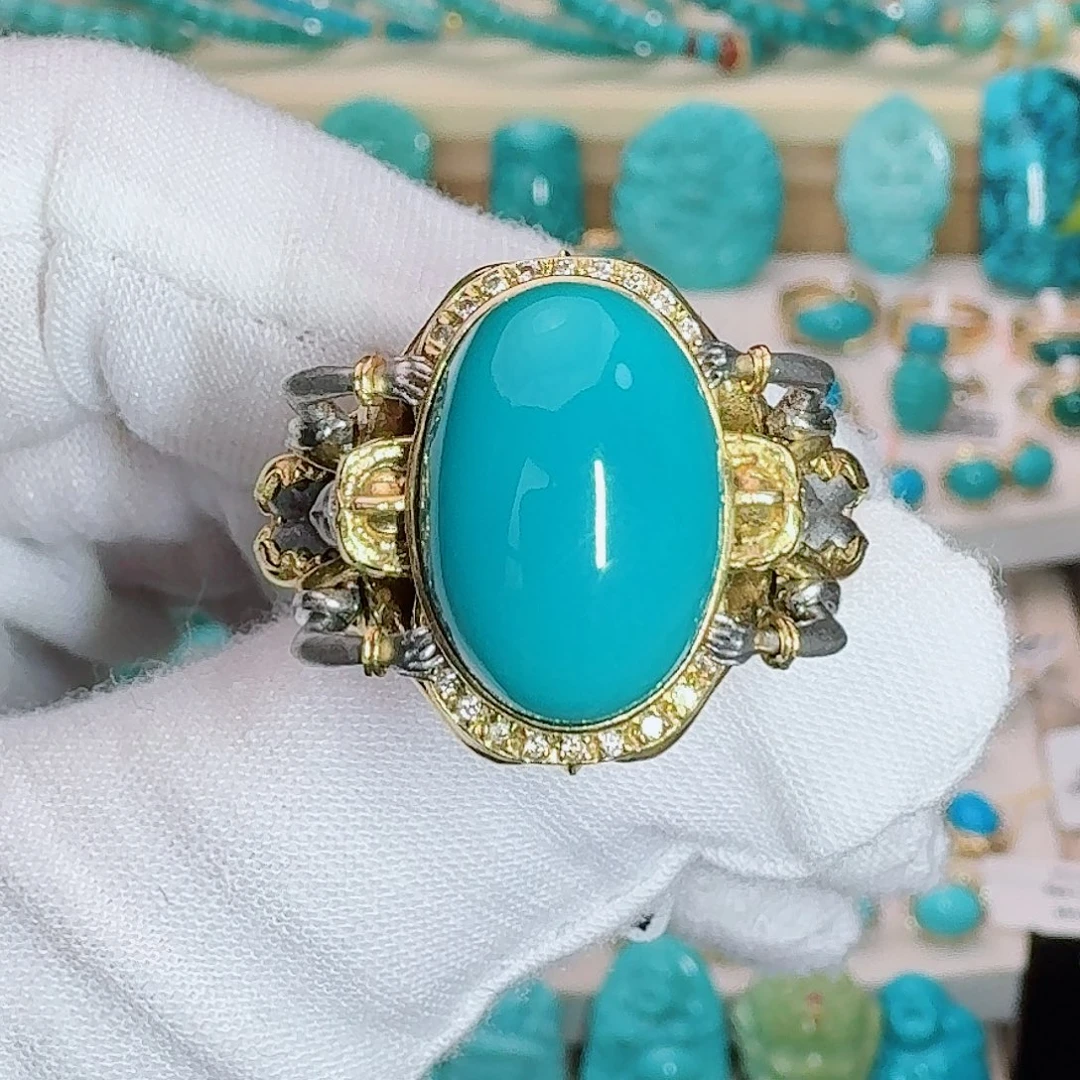 绿松石18K金镶嵌珠宝奇石全品设计款雅典娜戒指