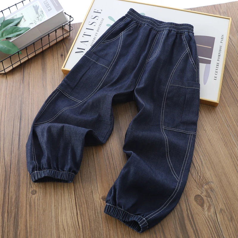 男童天丝牛仔裤春夏新款中大童薄款透工装裤气儿童透气休闲防蚊裤