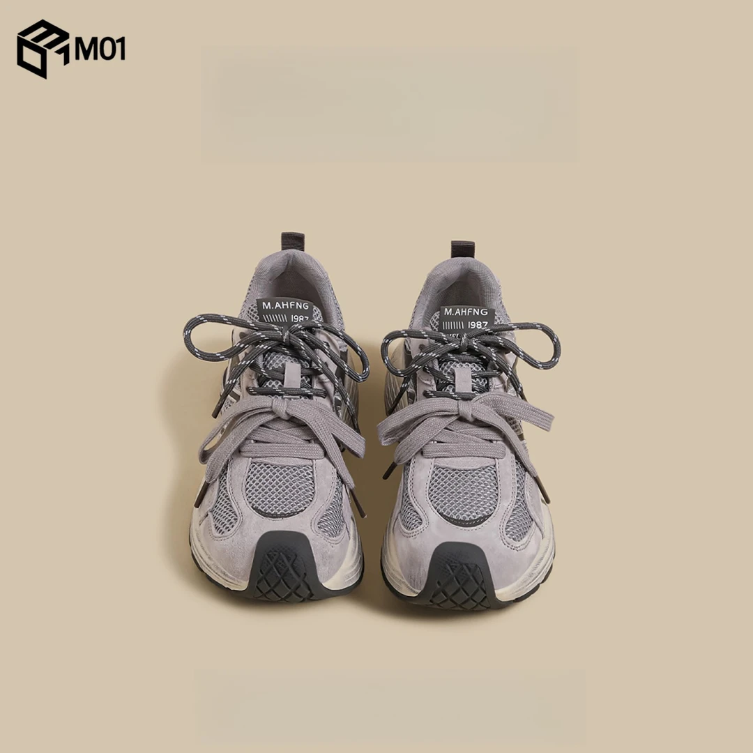 M01夏季厚底德训鞋女灰色双鞋带时尚运动老爹鞋阿甘休闲潮鞋