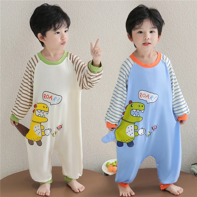 男童连体睡衣夏季薄款男宝宝婴儿莫代尔空调服睡袋儿童夏款家居服