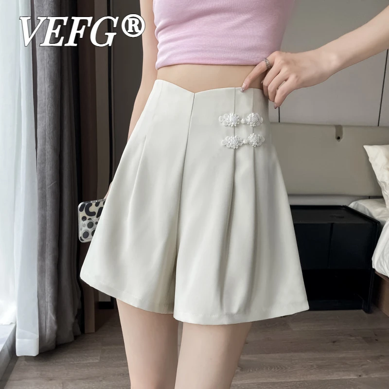 VEFG新中式国风冰丝西装短裤女夏薄款高腰显瘦宽松休闲a字阔腿五