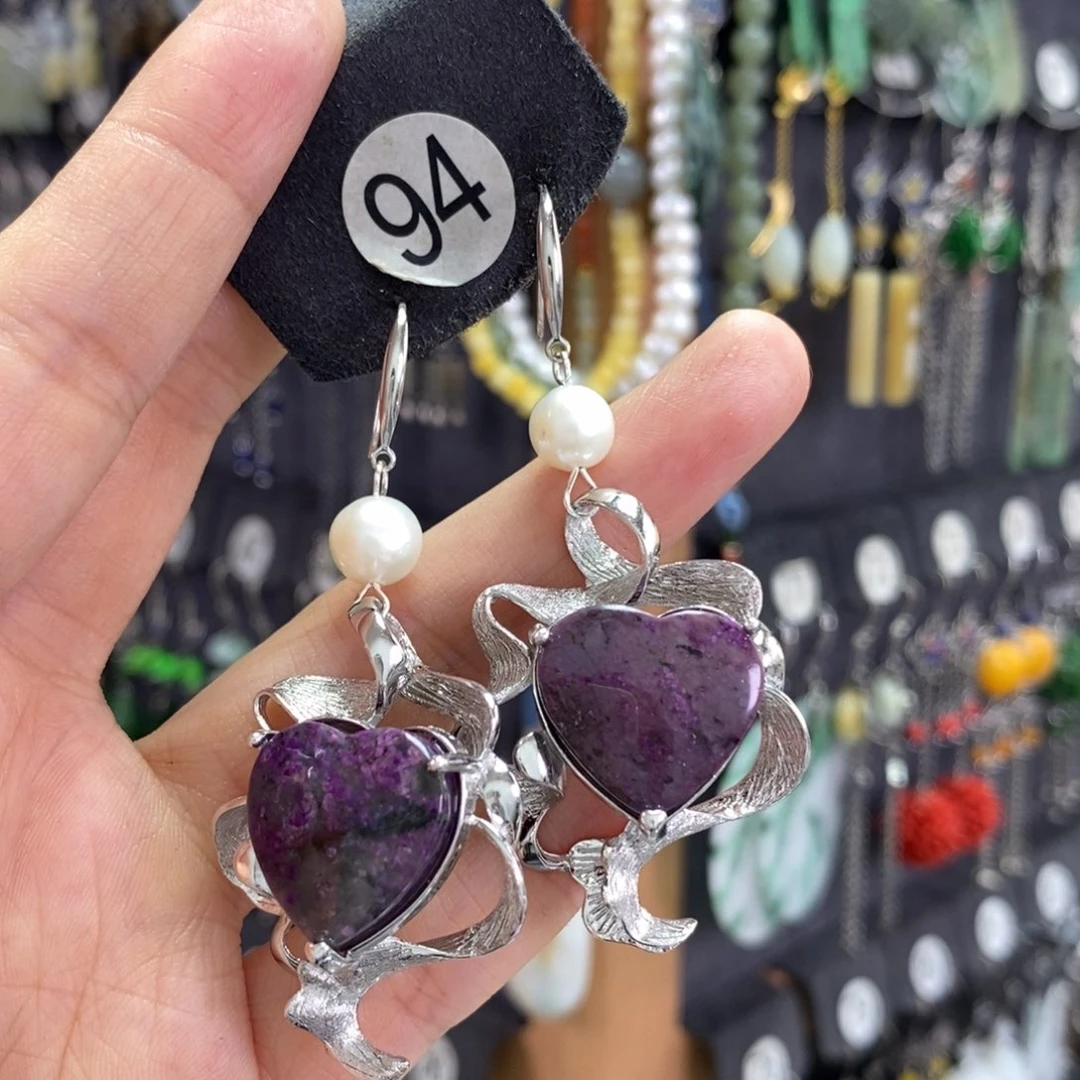 ꧁***）银S925镶嵌耳饰水晶X19