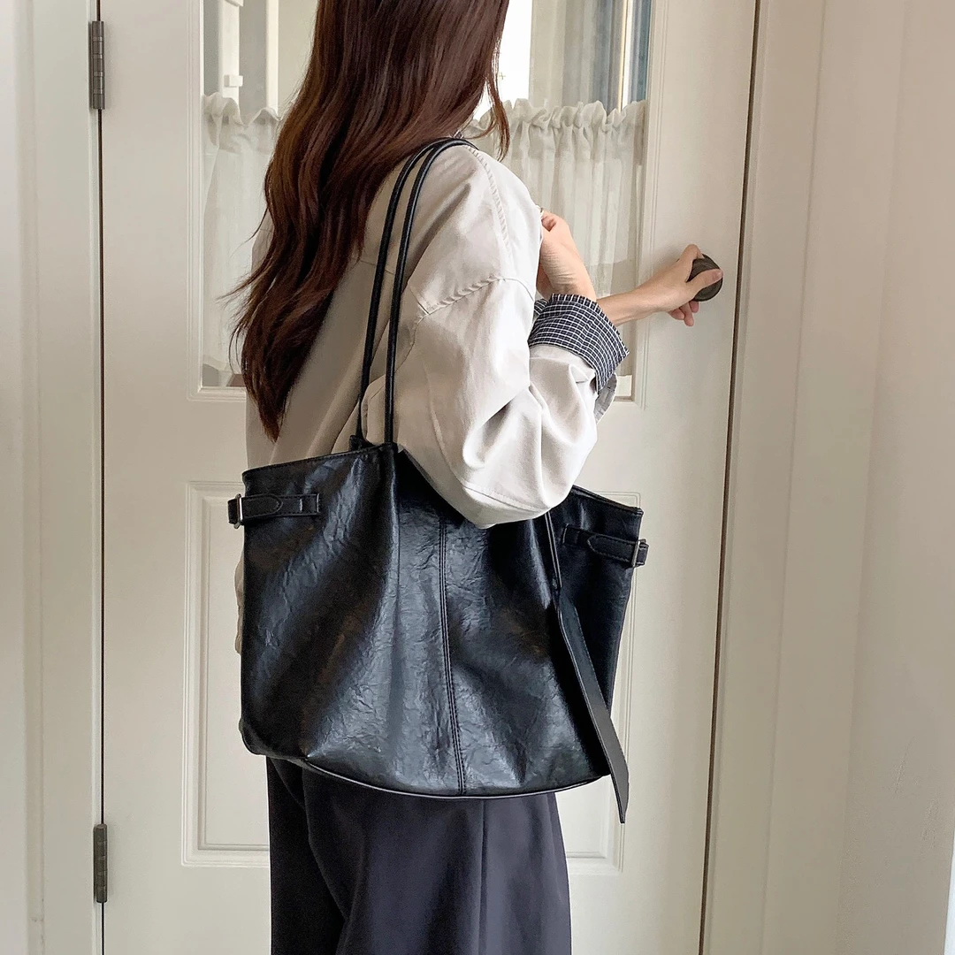 竹笋喵喵 韩系爆款大容量托特包女2025新秋冬通勤洋气复古单肩包