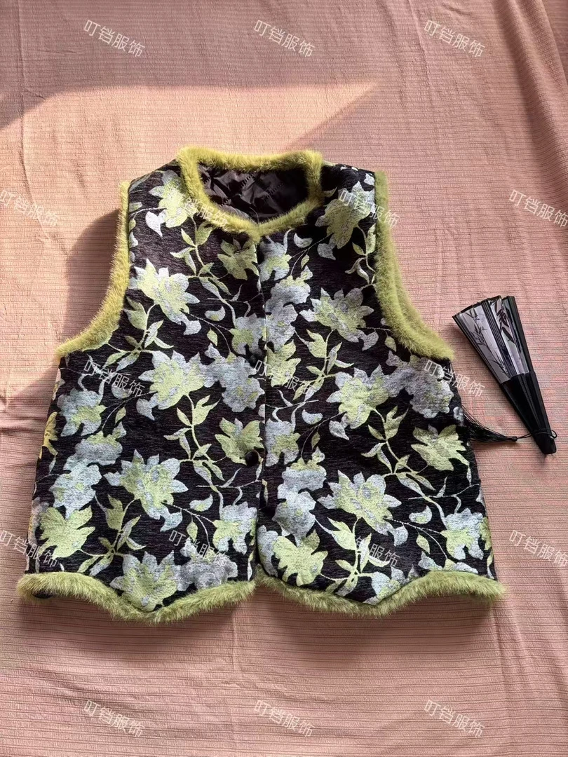 新中式国风提花盘扣加棉马甲女设计感复古小个子立领叠穿背心A283