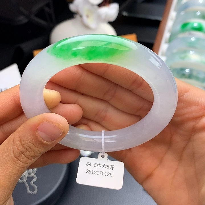 未镶嵌手镯翡翠55黄阳绿圆条