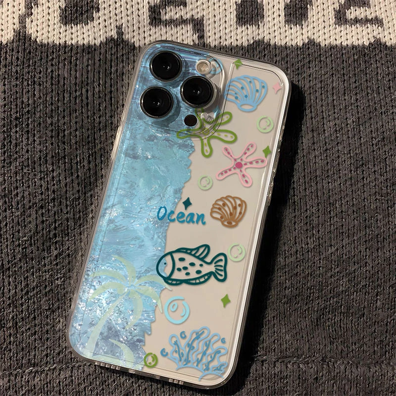绘画海洋适用iphone16/15promax手机壳苹果13/14全包12/11防摔7/8